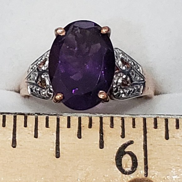 Lusaka Amethyst & White Zircon ring in 14k Rose Gold over 925 SS size 8 6.75ct - Picture 2 of 7